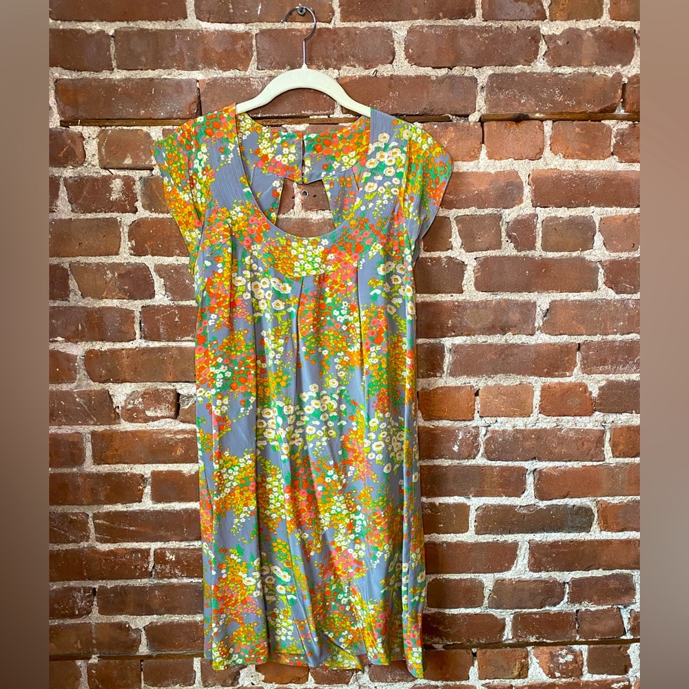 Lauren Moffatt garden print silk dress size 4.